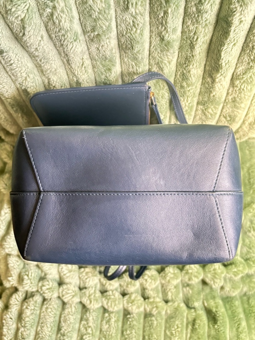 MANSUR GAVRIEL NAVY BLUE LEATHER MINI BUCKET BAG with WALLET - Picture 11 of 14
